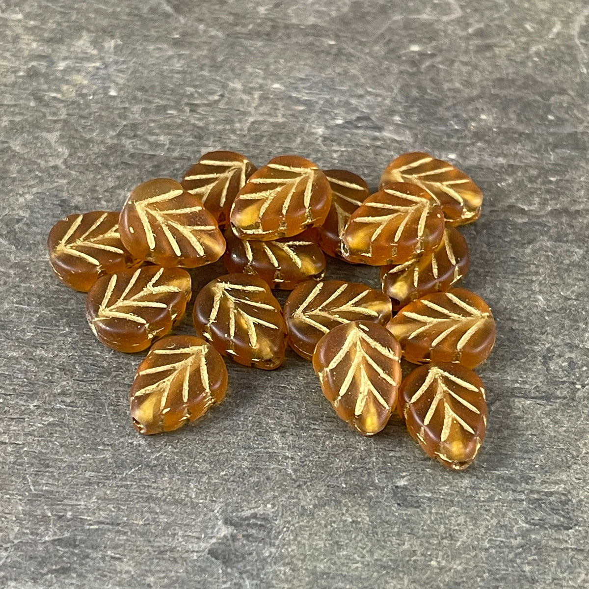 Czech Glass - 10x8mm Leaf Bead, Matte Honey Gold with Gold Wash (Mint19) * Qty. 16