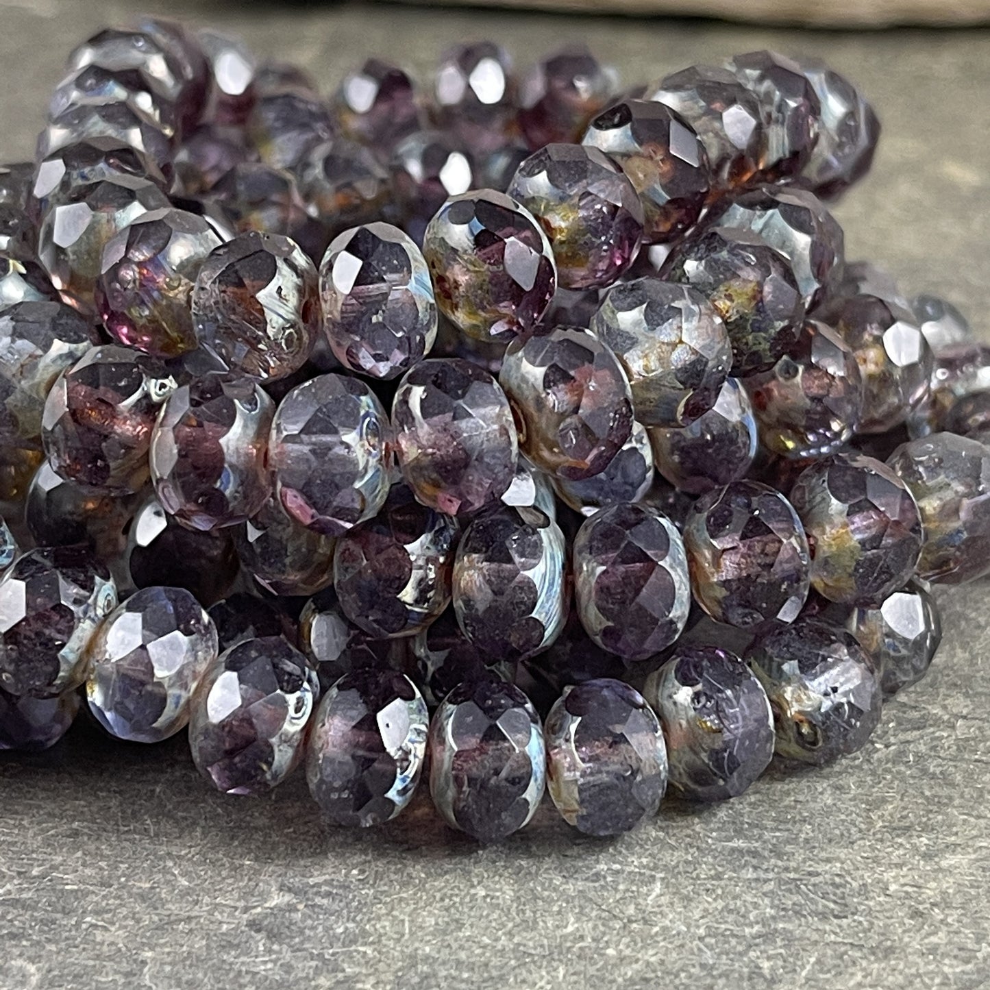 Czech Glass Beads - Transparent Purple and Blue 8x6mm Faceted Rondelle, Plum Purple and Sapphire Blue Glass Beads (R8/N-2750) * Qty. 25