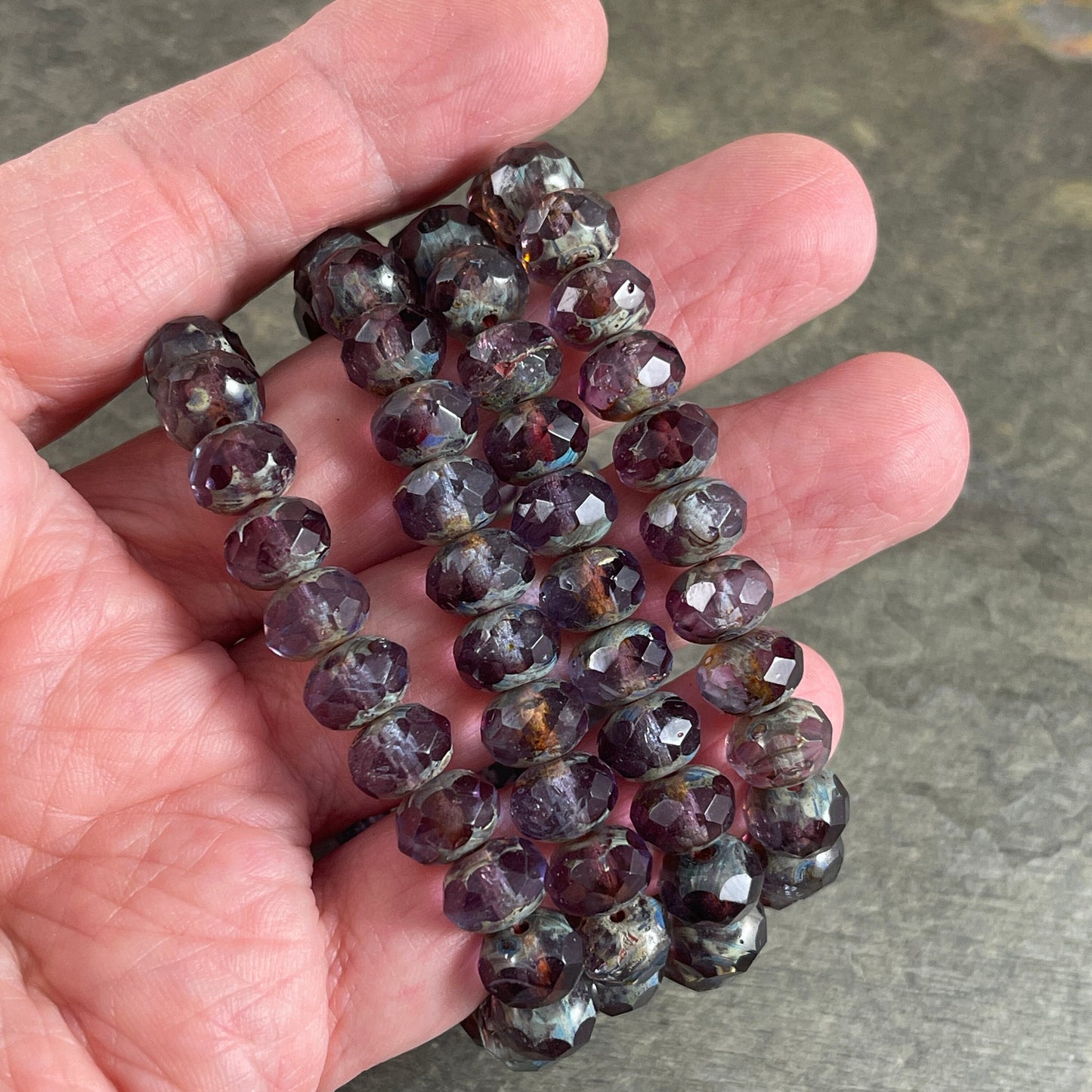 Transparent Purple and Blue Czech Beads 8x6mm Rondelle Czech Glass Beads Plum Purple and Sapphire Blue Glass Beads (R8/N-2750) *