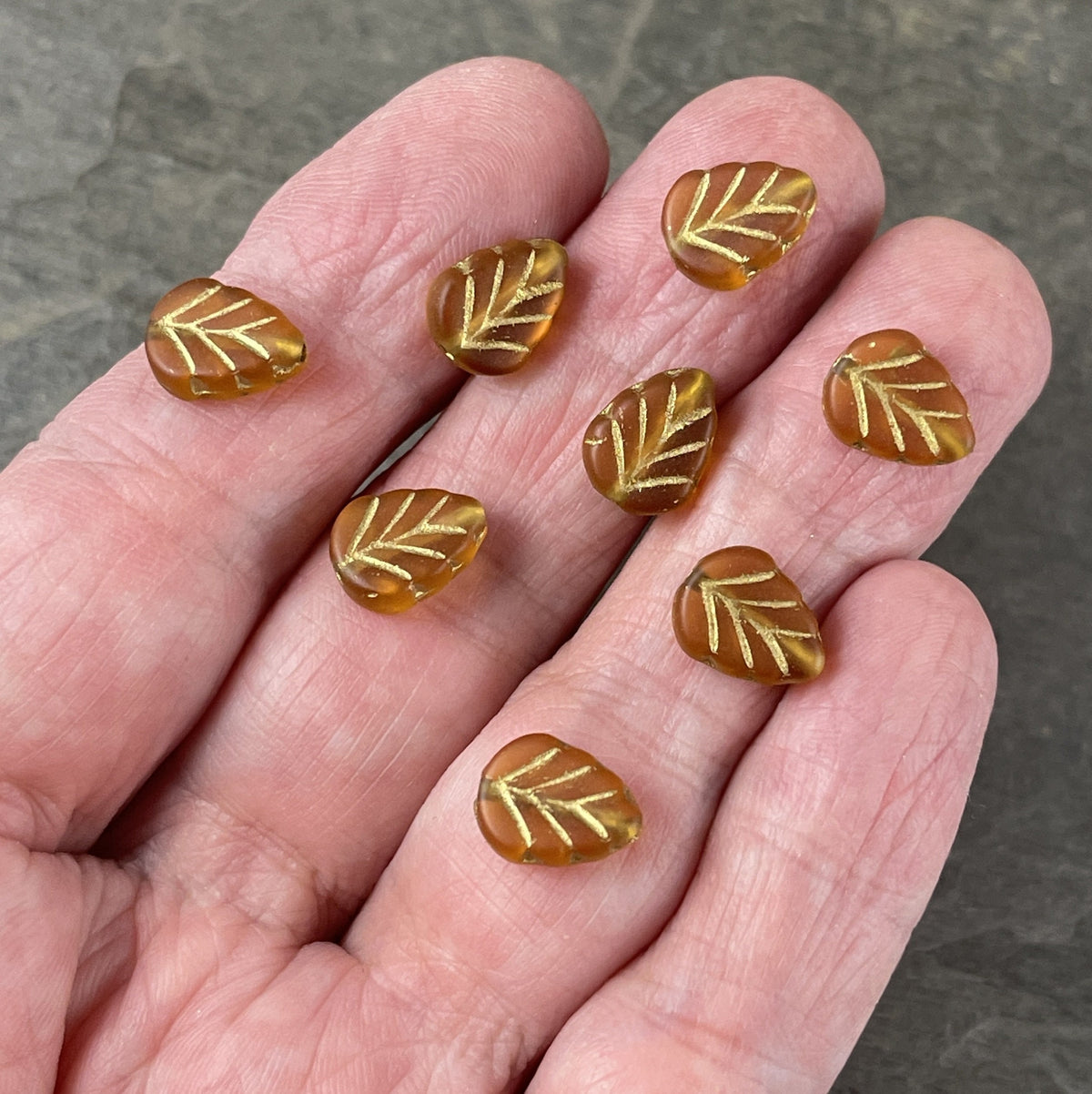 Czech Glass - 10x8mm Leaf Bead, Matte Honey Gold with Gold Wash (Mint19) * Qty. 16