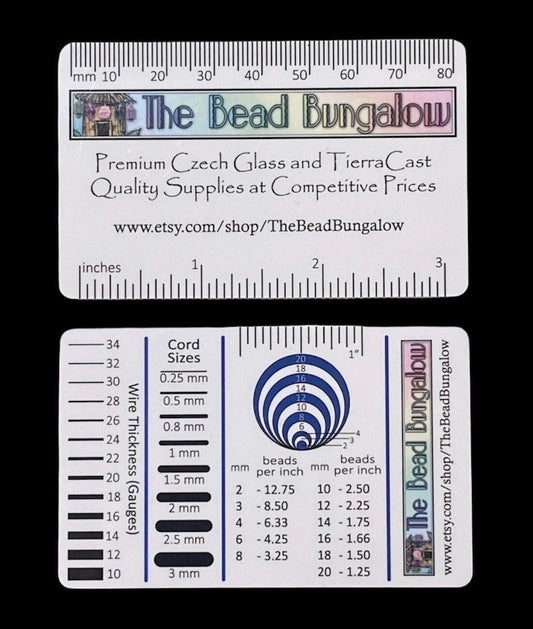 Jewelry Makers Tool ~ Measuring Guide (Credit Card Size) for Measuring Beads, Wire, Cord, Beads per Inch, Centimeters, Millimeters, Gauges