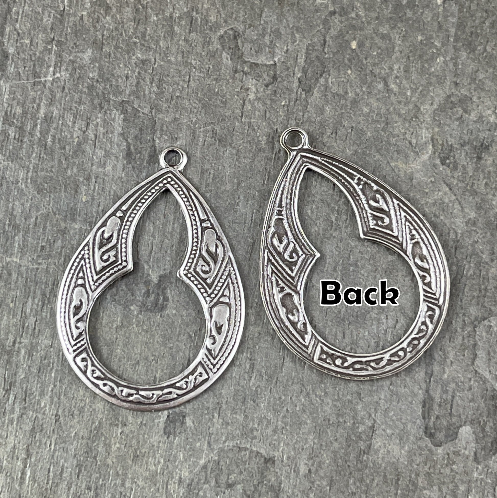 Moroccan Style Oxidized Silver Teardrop Charm Earring Charms Bohemian Silver Drops 29mm Lightweight Charms (M32s) * Qty. 2