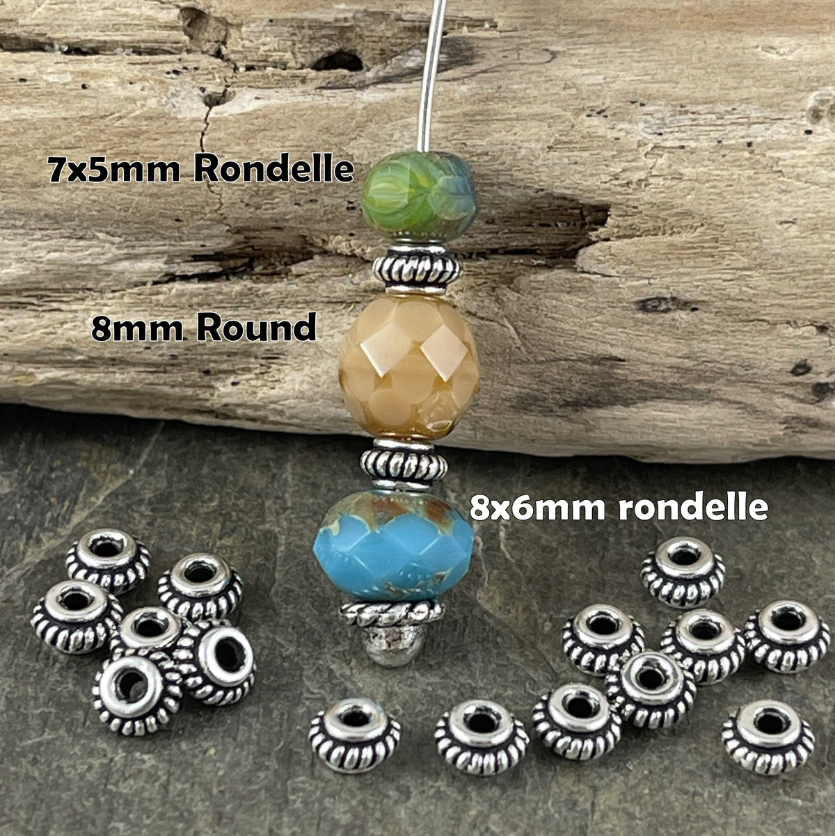TierraCast 5mm Bead with Coil Rope Trim, Antiqued Silver Spacer Beads (PF/783-77) * Qty. 20