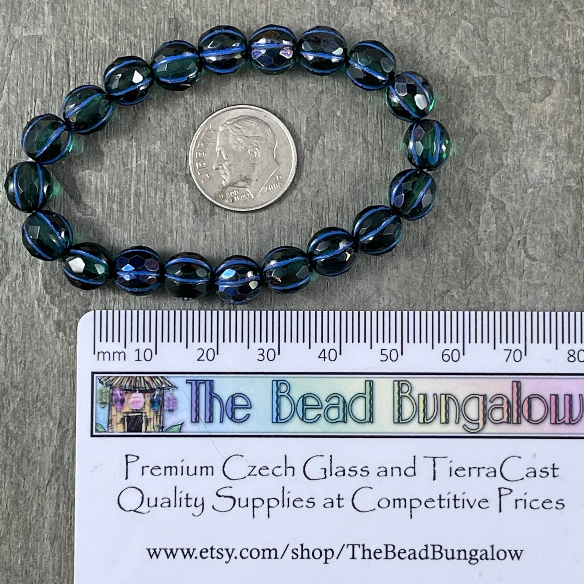 Czech Glass Beads - 8mm Faceted Blue Green Faceted Melon Shape Beads, Emerald and Cobalt with Blue Wash (8FM/N-1781) * Qty. 20