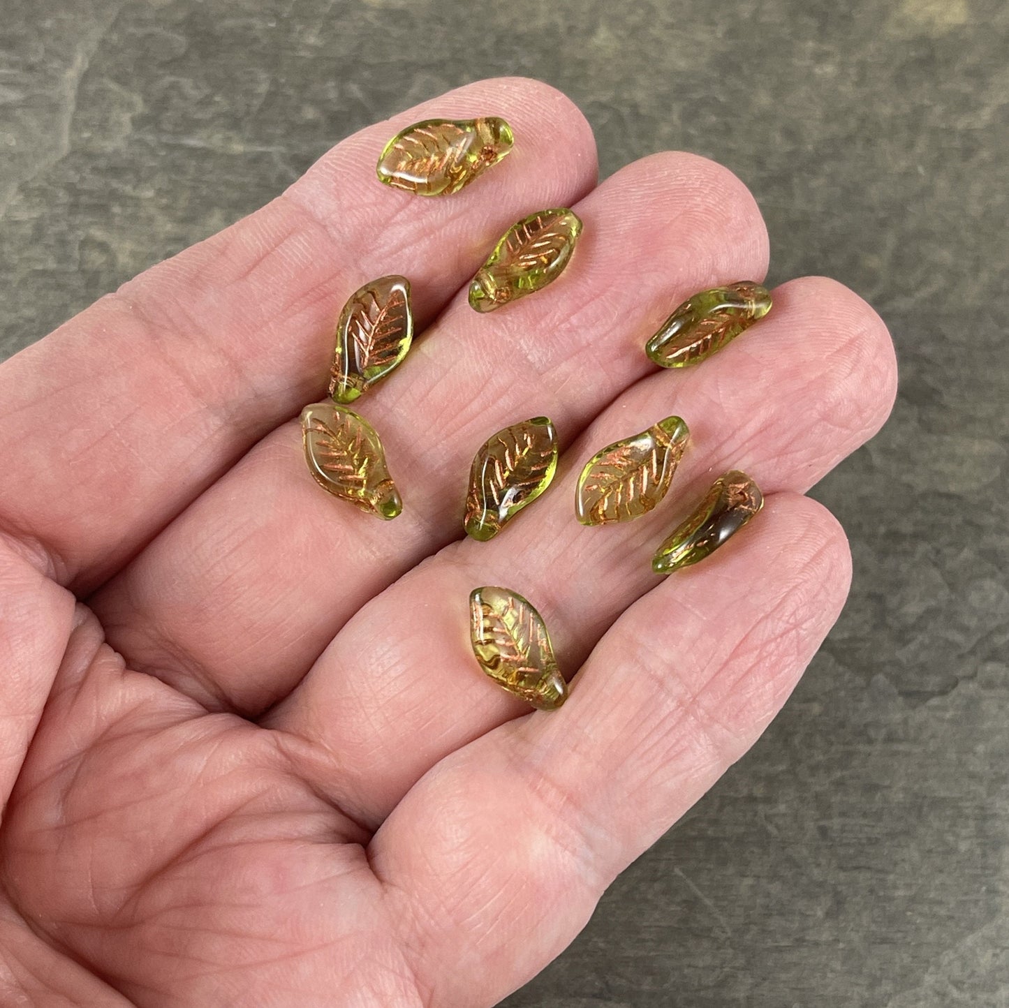 Czech Glass Beads - 12x6mm Briolette Leaf Beads, Transparent Green Glass Leaf (Bay15) * 20 Beads