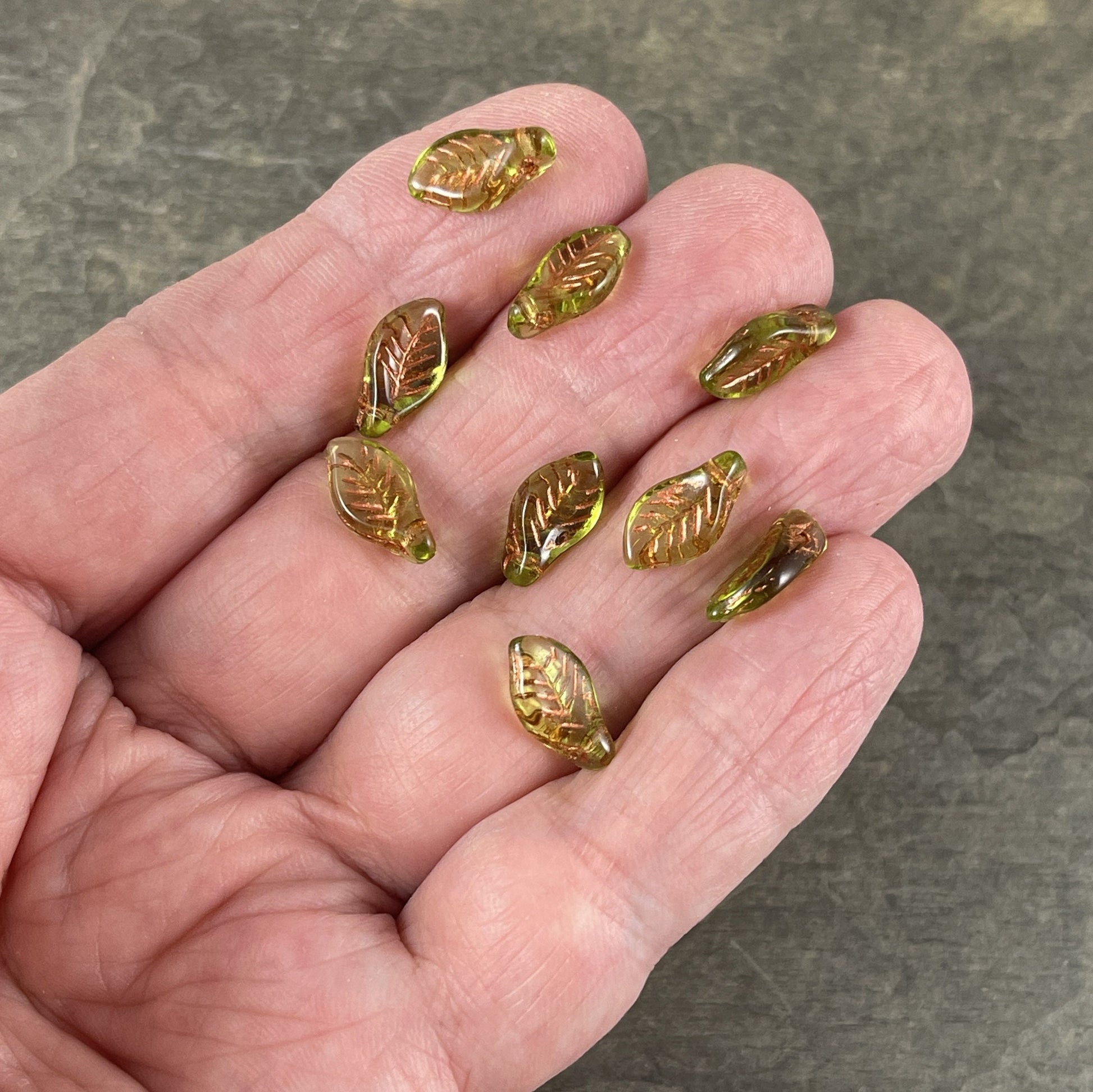 Czech Glass Beads - 12x6mm Briolette Leaf Beads, Transparent Green Glass Leaf (Bay15) * 20 Beads