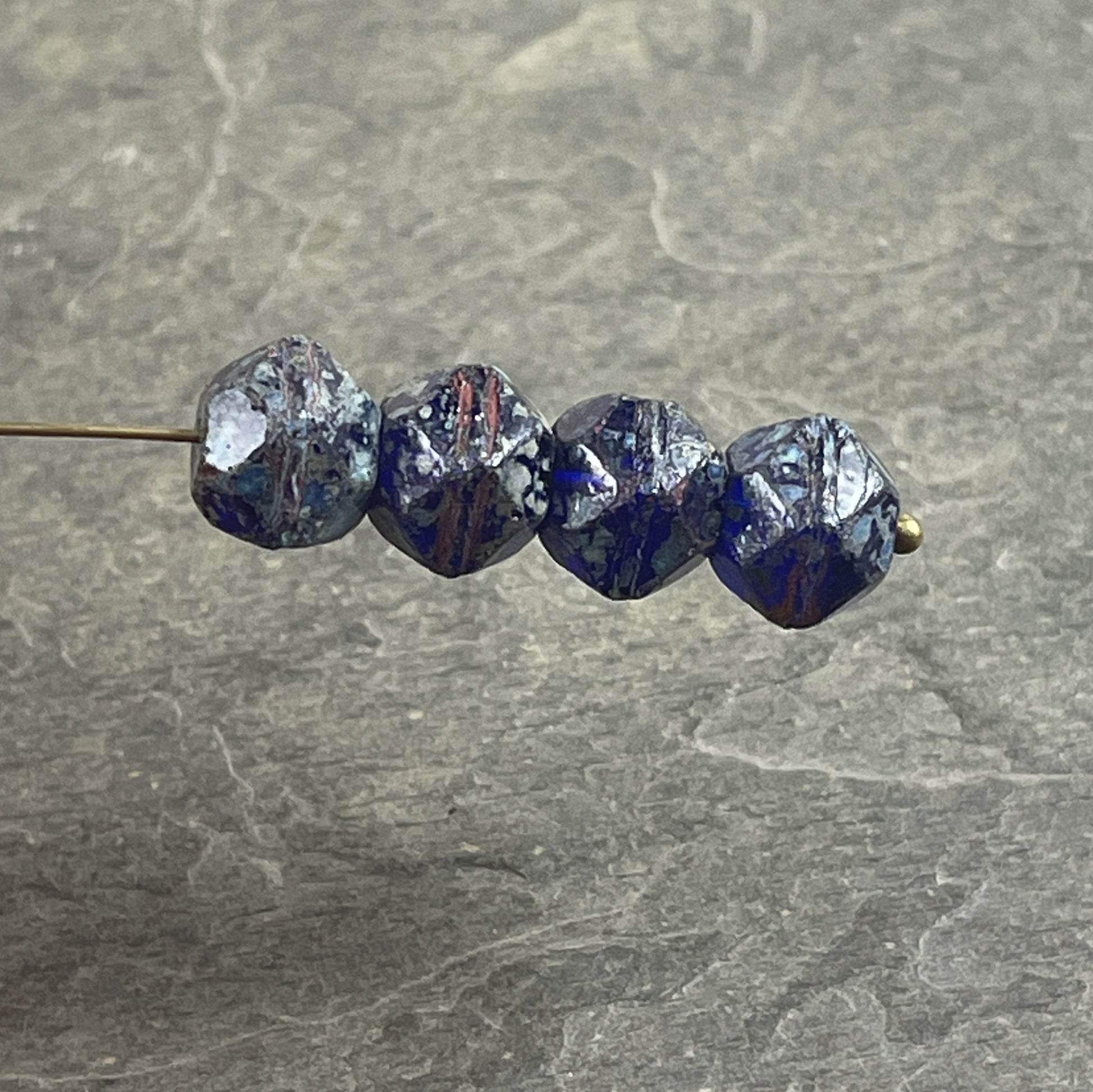 Czech Glass Beads - 10mm Cobalt Picasso English Cut Beads, Dark Blue Picasso Beads (EC/N-1249) * Qty. 10