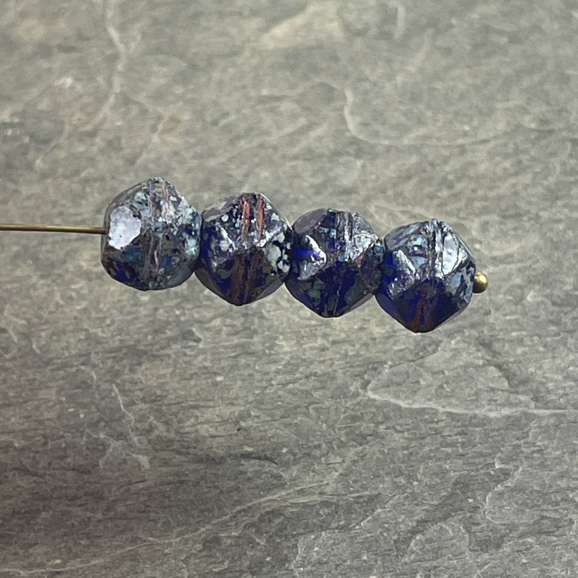Czech Glass Beads - 10mm Cobalt Picasso English Cut Beads, Dark Blue Picasso Beads (EC/N-1249) * Qty. 10