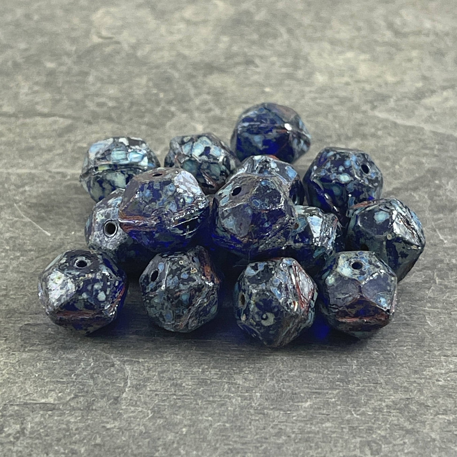 Czech Glass Beads - 10mm Cobalt Picasso English Cut Beads, Dark Blue Picasso Beads (EC/N-1249) * Qty. 10