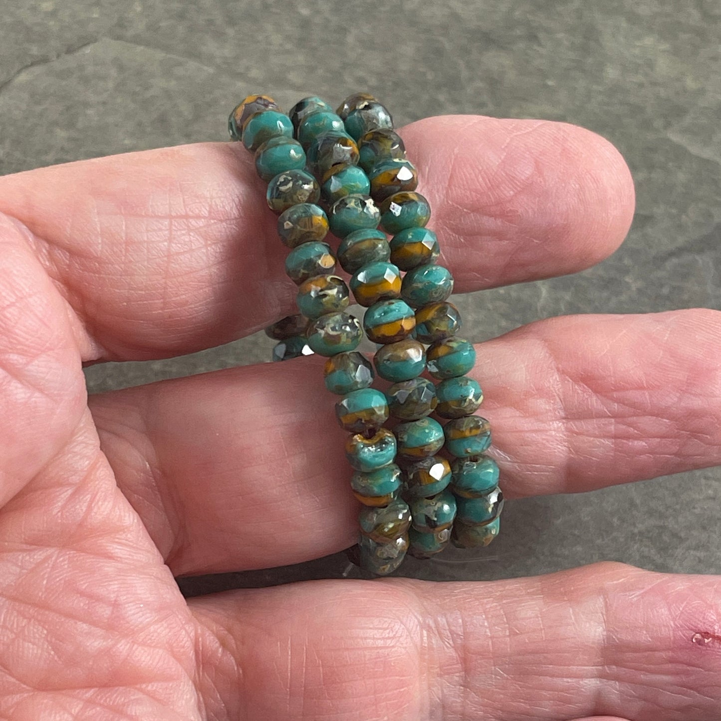 Czech Glass Beads - Turquoise Green, Orange and Aqua 5x3mm Rondelle, Multi-Color Faceted Rondelles (R5/RJ-2698) * Qty. 30
