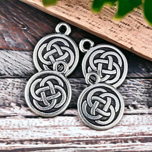 TierrraCast Round Infinity Knot Charm, Antiqued Silver Symbolic Celtic Charm (PF/434-77) * Qty. 4