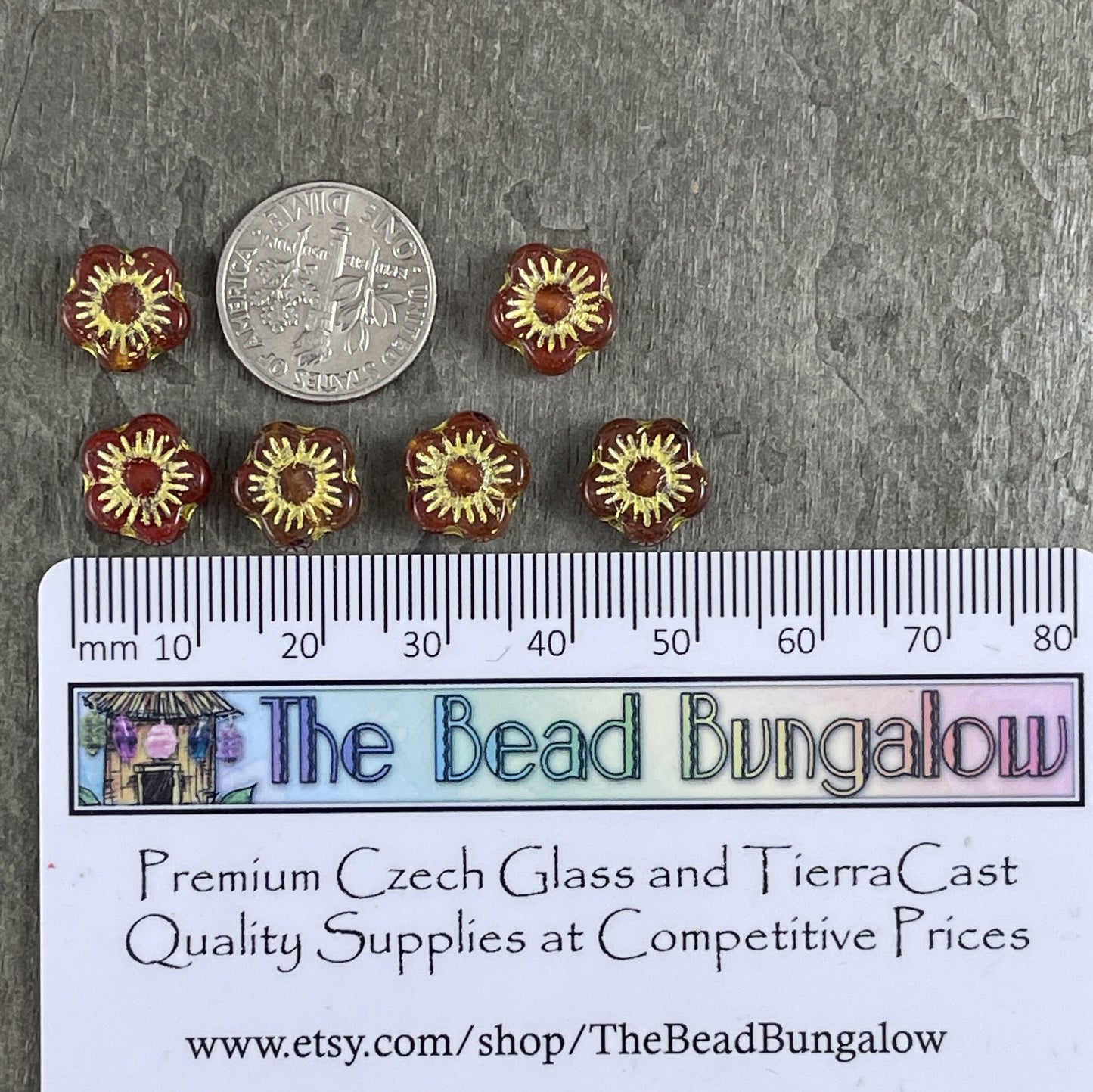 Transparent Reddish Orange Czech Glass Flower Beads 10mm Apple Blossom Flower Bead Czech Glass Beads (AB4) * Qty. 10