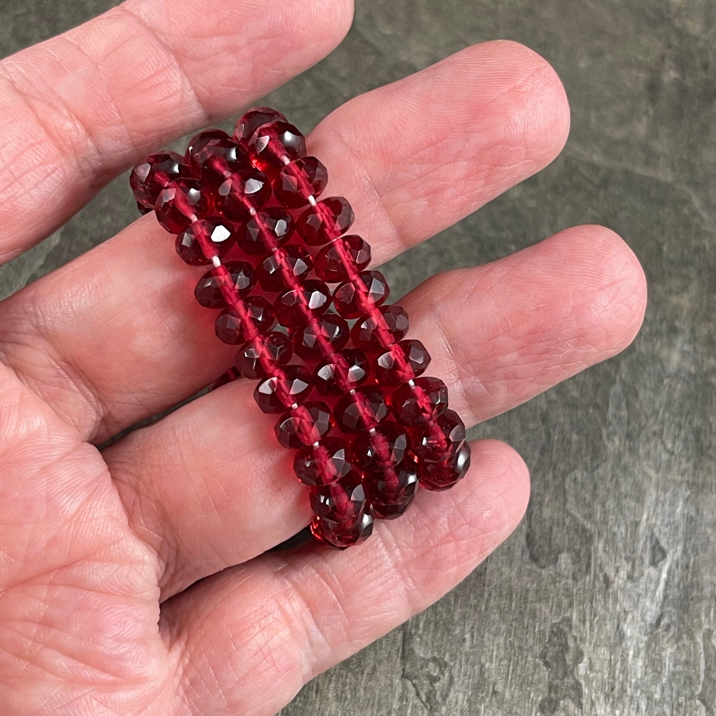 Cranberry Red 7x5mm Rondelle Czech Glass Beads Transparent Cranberry Red Faceted Rondelle (R7/RJ-0798) * Qty. 25