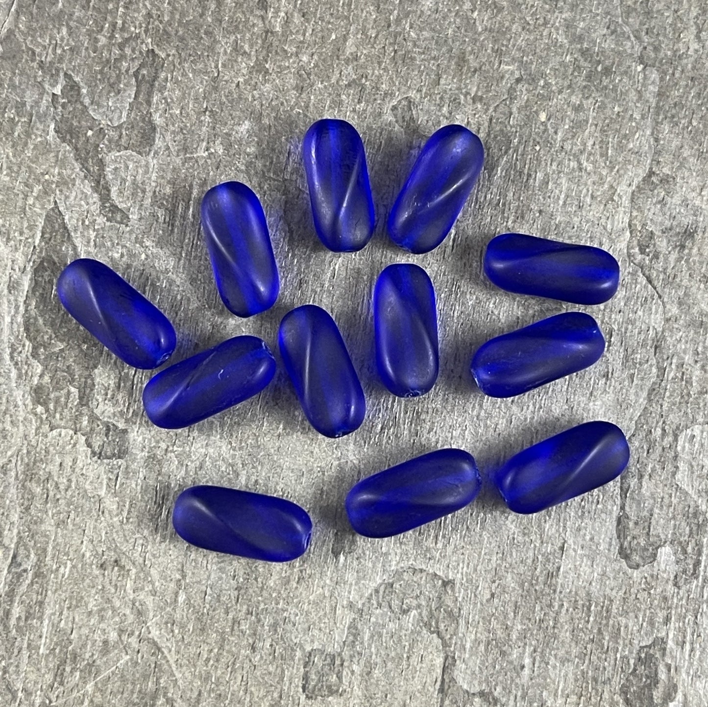 Czech Glass Beads - Cobalt Blue 14x6mm Twisted Oval Beads, Matte Finish Cobalt Blue Bead (SPI/RJ-1717) * Qty. 12