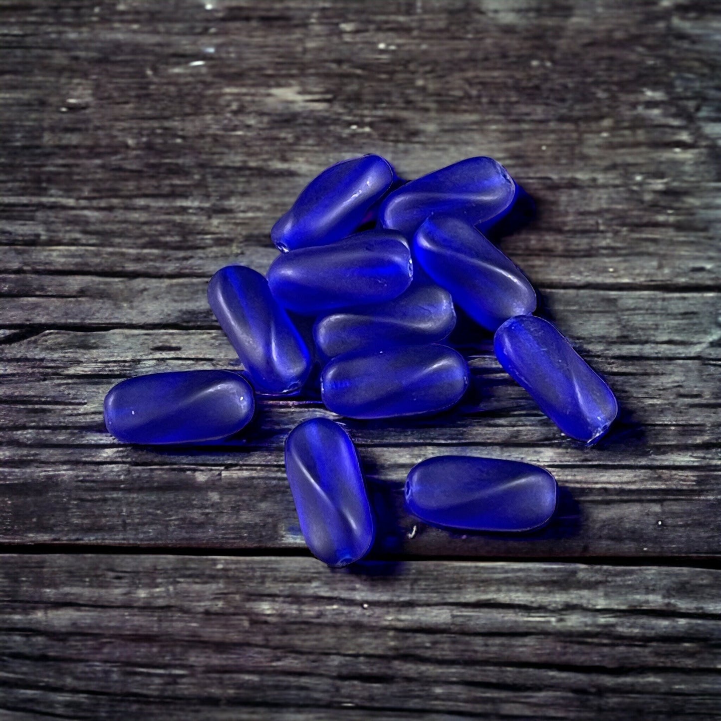 Czech Glass Beads - Cobalt Blue 14x6mm Twisted Oval Beads, Matte Finish Cobalt Blue Bead (SPI/RJ-1717) * Qty. 12
