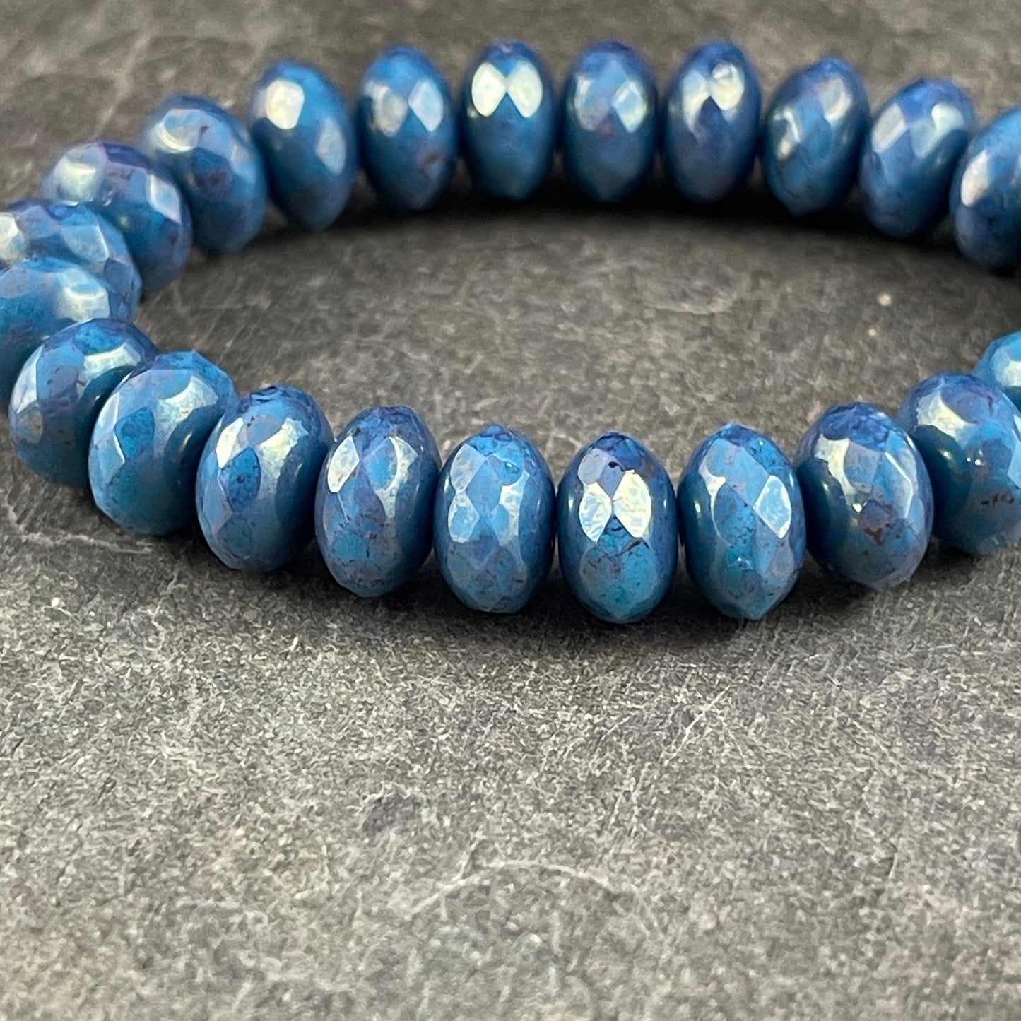 Denim Blue Rondelles 8x6mm Rondelle Czech Glass Beads - Teal Turquoise with Purple Marbled Picasso Finish (R8/RJ-2731) *