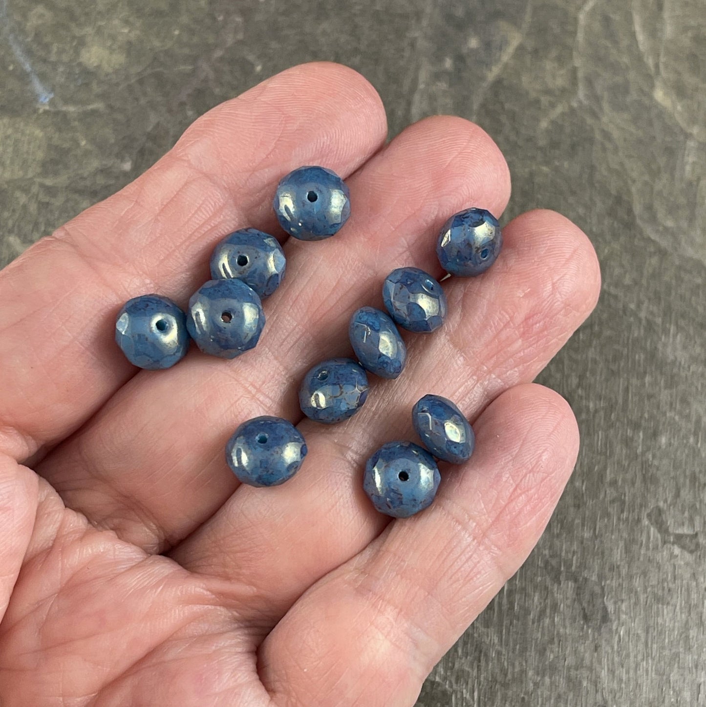 Denim Blue Rondelles 8x6mm Rondelle Czech Glass Beads - Teal Turquoise with Purple Marbled Picasso Finish (R8/RJ-2731) *