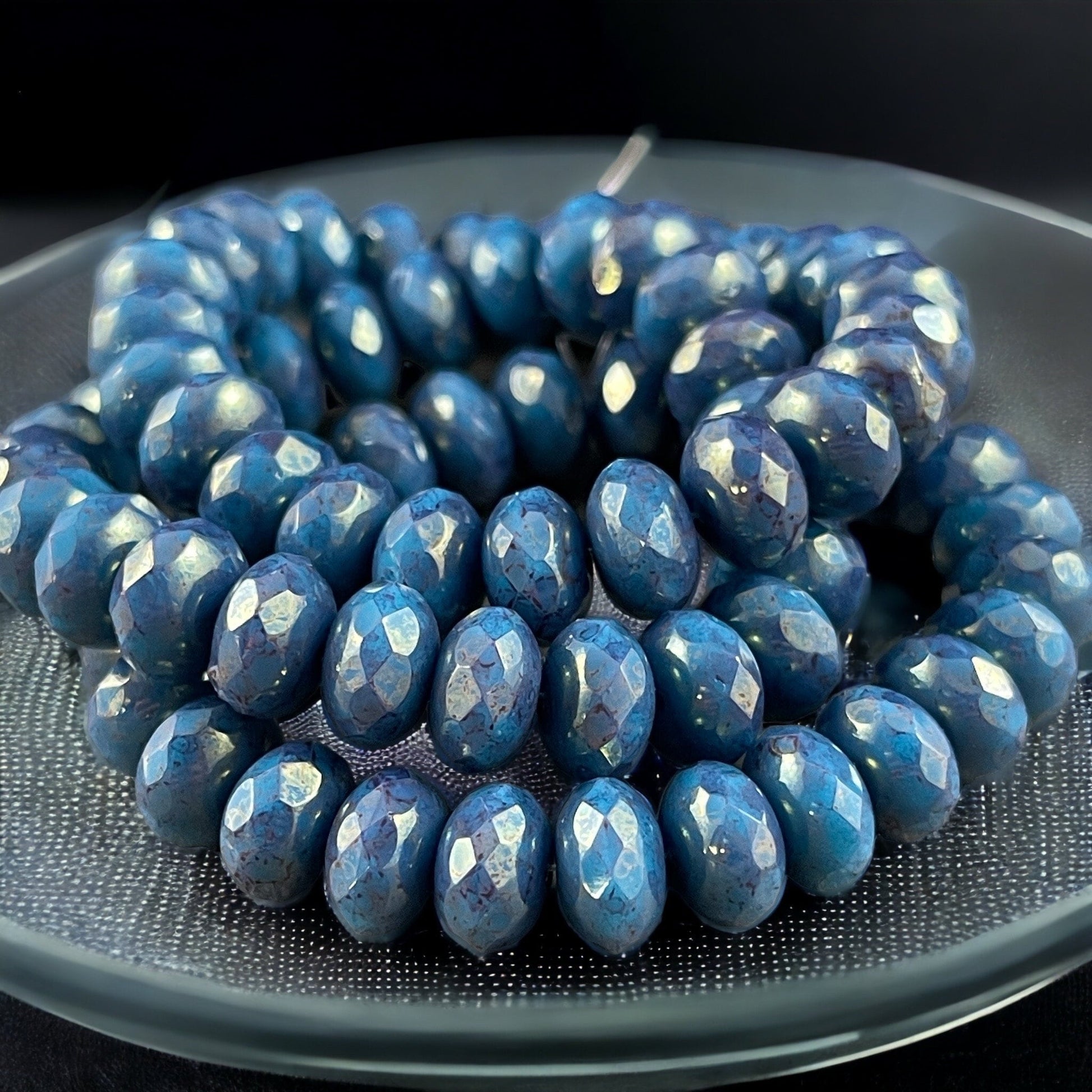 Denim Blue Rondelles 8x6mm Rondelle Czech Glass Beads - Teal Turquoise with Purple Marbled Picasso Finish (R8/RJ-2731) *