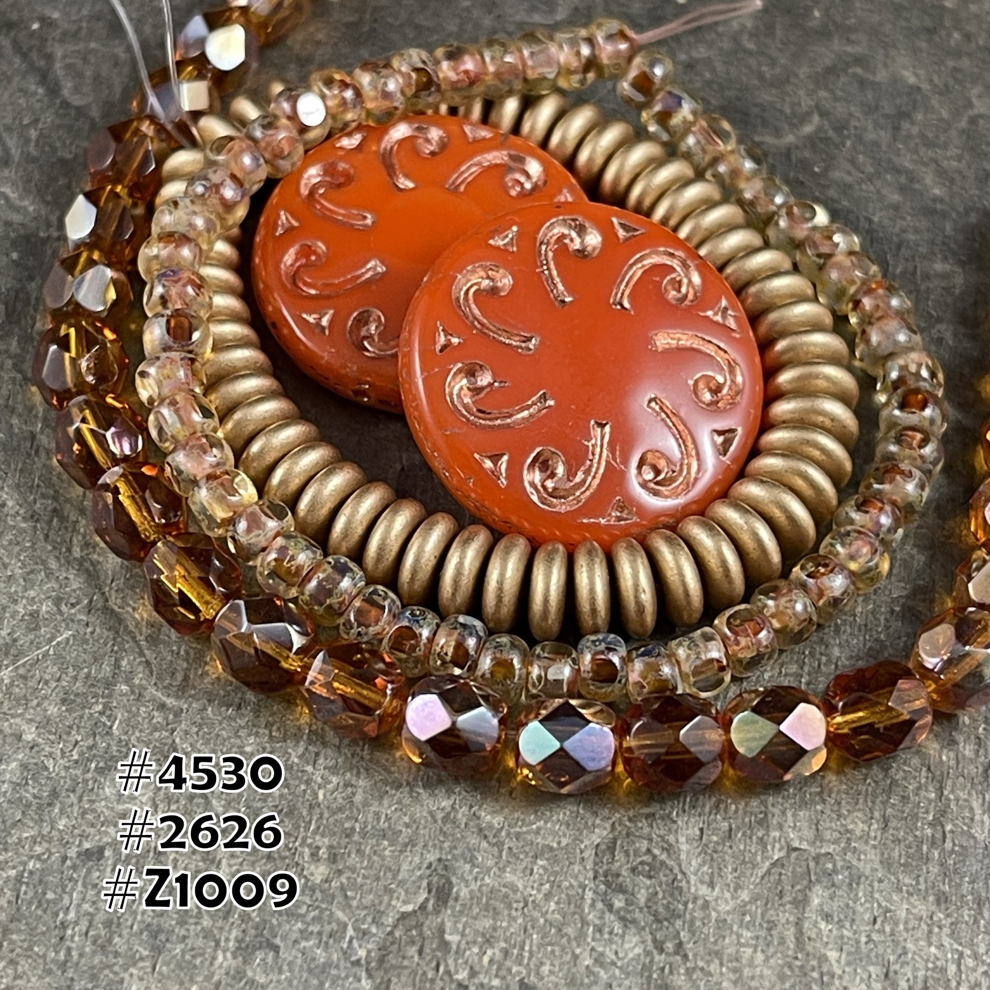 Czech Glass Beads - Sun Coin, 23mm Glass Beads Orange Opaline with Gold Wash Focal Bead (C23/RJ-4782) *