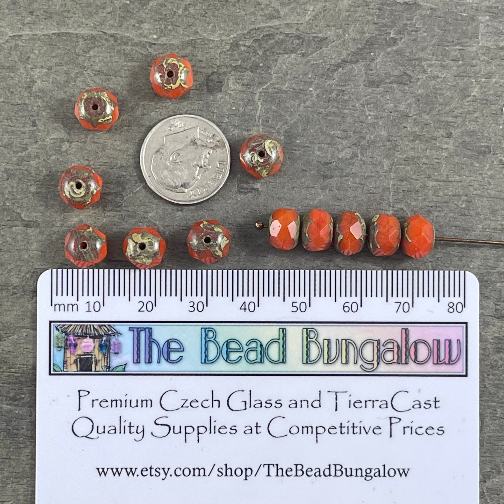 Czech Glass Beads - 8x6mm Faceted Rondelle, Opaque Real Orange Picasso Beads (R8/RJ-2211) * 25 Beads
