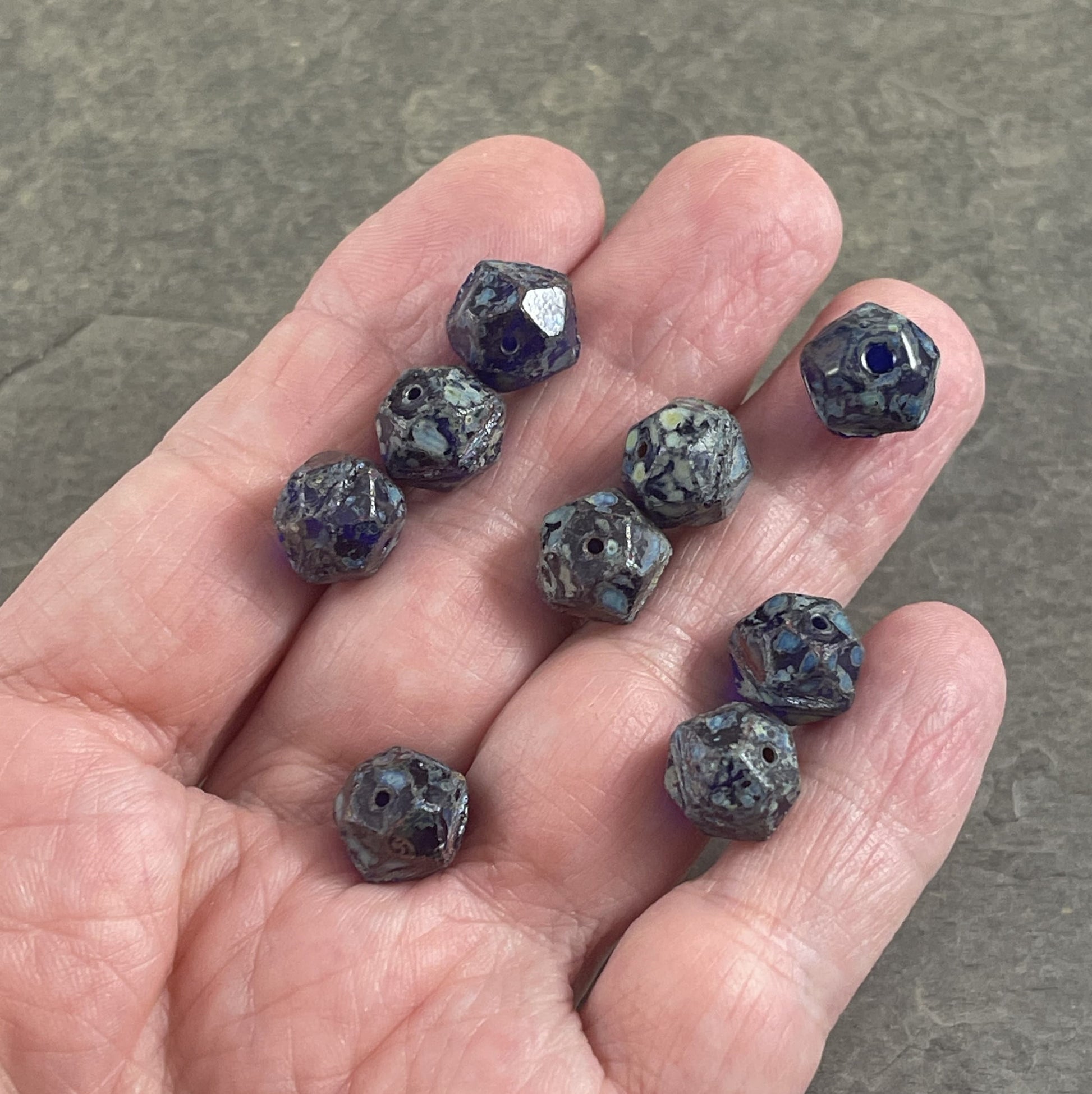 Czech Glass Beads - 10mm Cobalt Picasso English Cut Beads, Dark Blue Picasso Beads (EC/N-1249) * Qty. 10