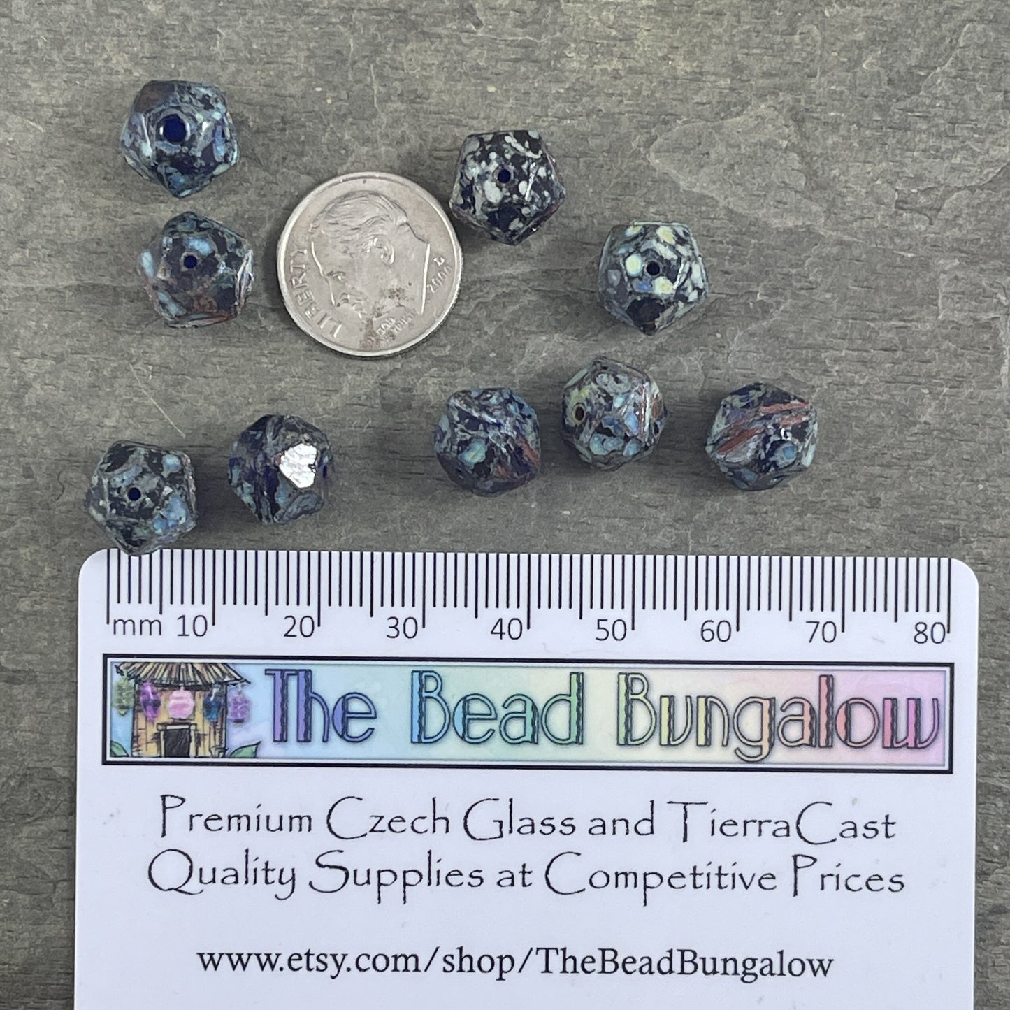 Czech Glass Beads - 10mm Cobalt Picasso English Cut Beads, Dark Blue Picasso Beads (EC/N-1249) * Qty. 10