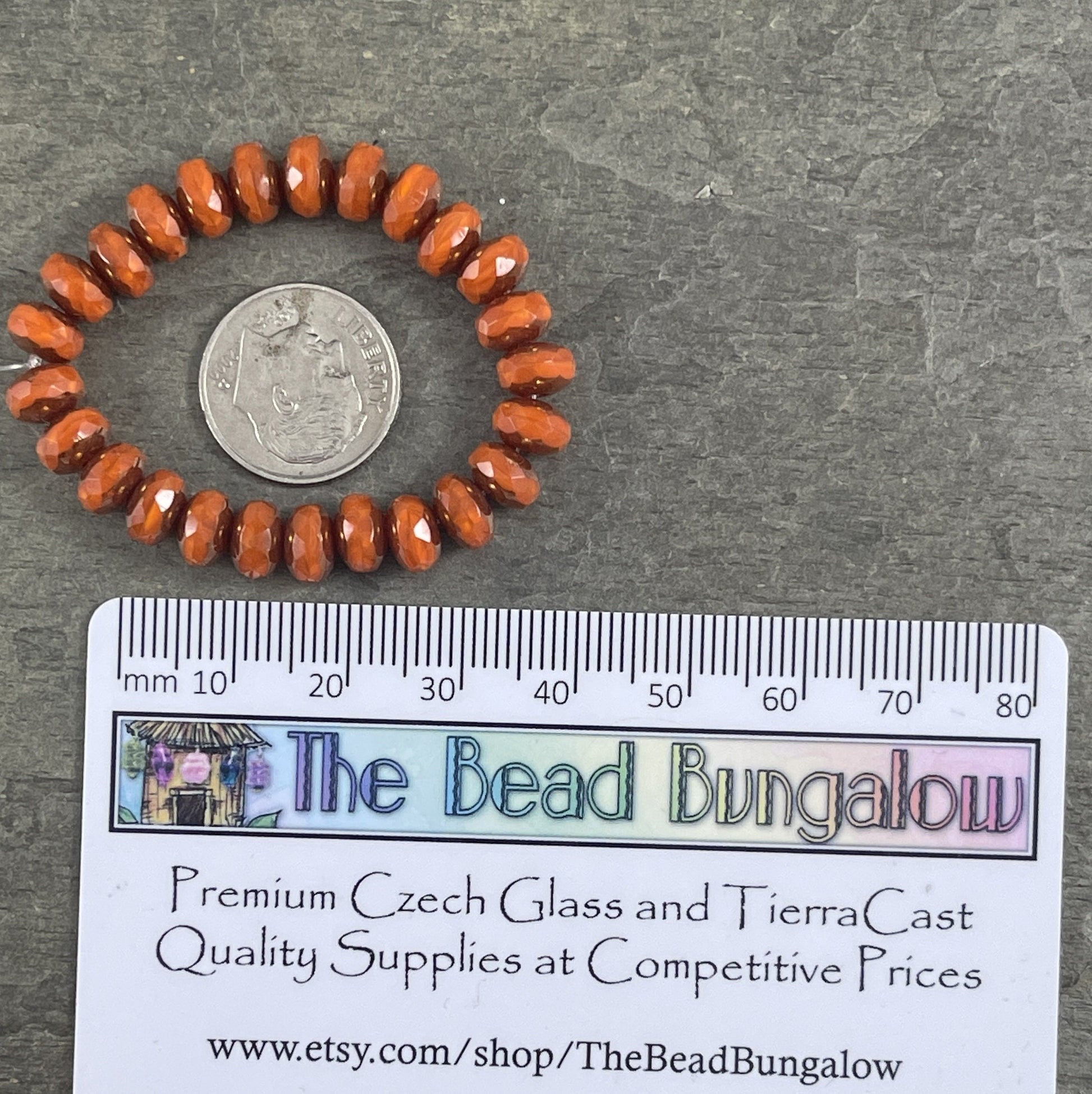 Czech Glass Beads - 5x7mm Opaque Orange Faceted Rondelle, Orange Opaline Glass with Bronze Picasso (R7/RJ-2758) * Qty. 25