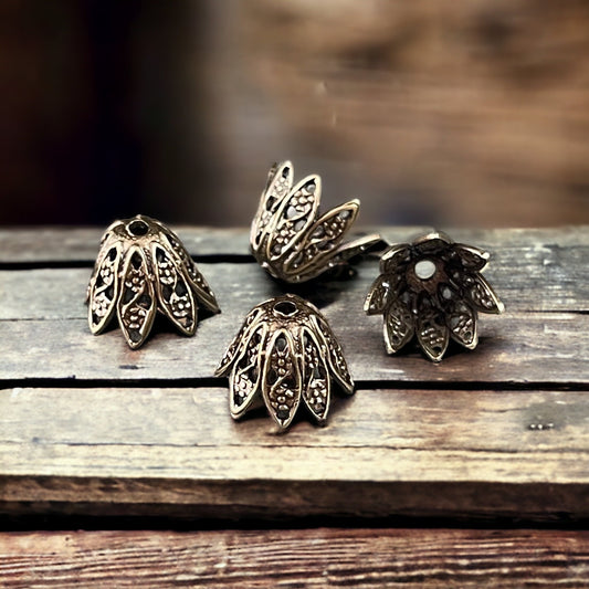 7mm Oxidized Brass Filigree Bead Caps ~ 7mm Victorian Style Brass Bead Caps (VJS-R589) * Qty. 4