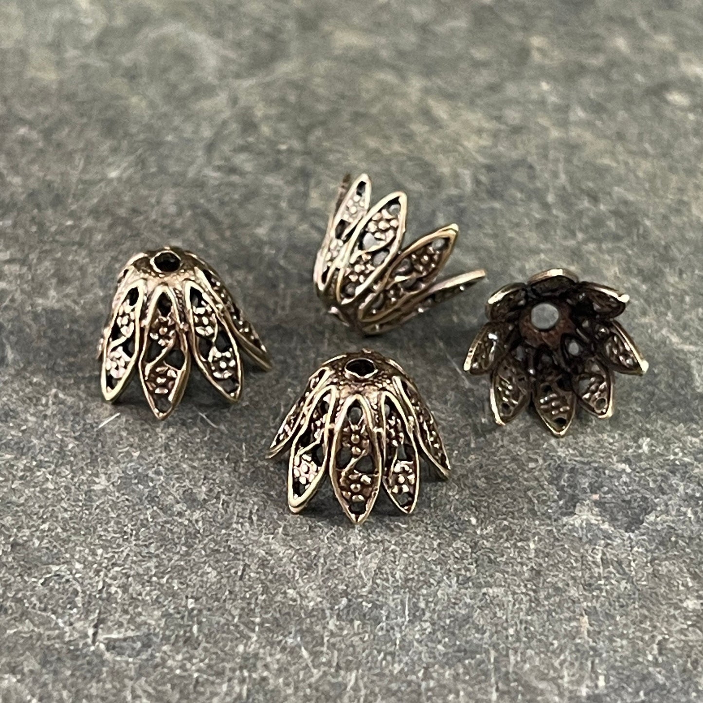 7mm Oxidized Brass Filigree Bead Caps ~ 7mm Victorian Style Brass Bead Caps (VJS-R589) * Qty. 4