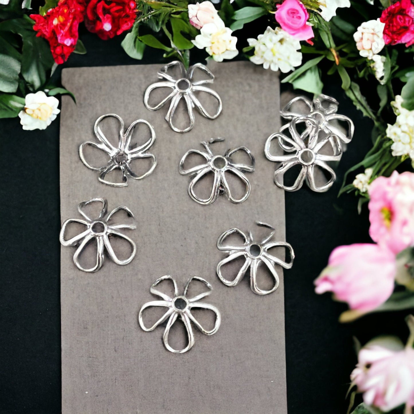 Silver Flower Petal Bead Caps, 7.5mm Oxidized Silver Plated Bead Caps (S134) * Qty. 10