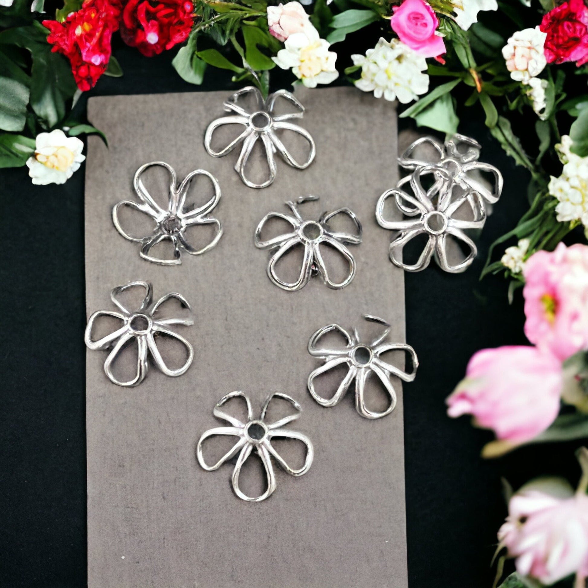 Silver Flower Petal Bead Caps, 7.5mm Oxidized Silver Plated Bead Caps (S134) * Qty. 10