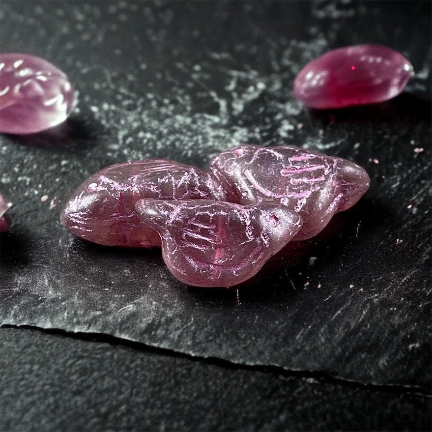 Czech Glass Beads - 11x22mm Chunky Bird Beads, Matte Rosewood with Pink Wash, Nature Theme, Bird Focal (N-1614) * Qty. 4