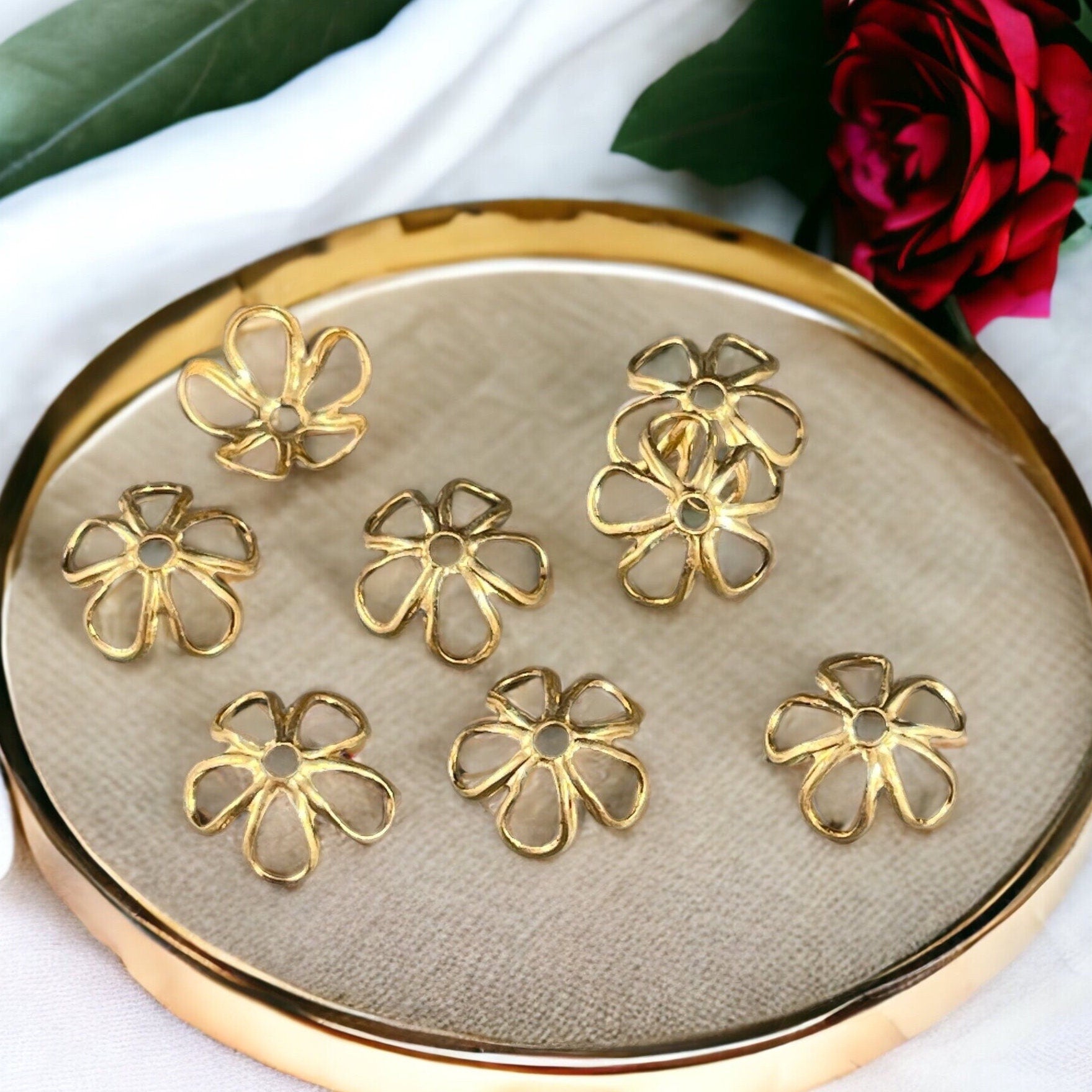 Delicate Open Petal Gold Bead Caps ~ 7.5mm Raw Brass Flower Petal Bead Caps (VJS/R306R) * Qty. 12