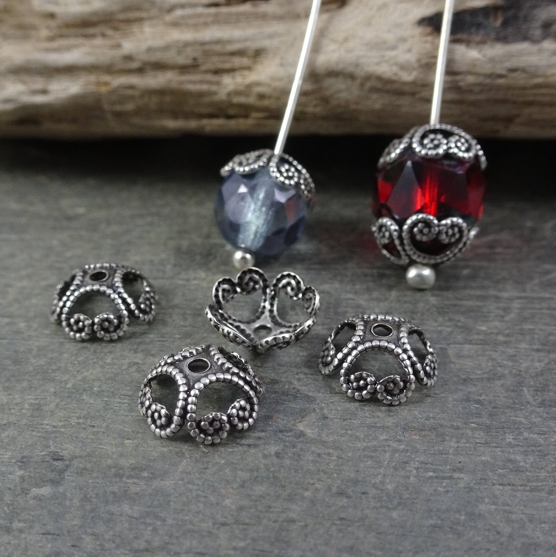 8mm Filigree Bead Caps, Silver Bead Caps, Antiqued Silver Bead Caps, 8mm Bead Caps, Oxidized Silver Bead Caps (VJS-R37) * Qty. 8