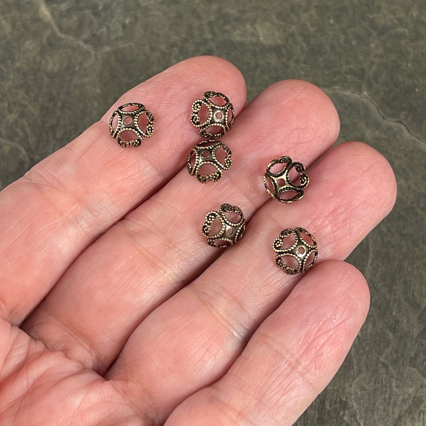 8mm Oxidized Brass Open Filigree Bead Caps ~ Victorian Style Antiqued Gold Bead Caps (VJS-R04) *