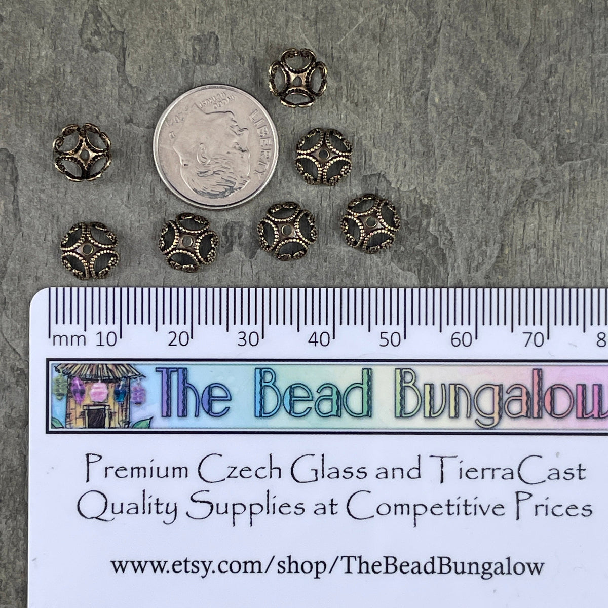 8mm Oxidized Brass Open Filigree Bead Caps, Victorian Style (VJS-R04) * Qty. 10