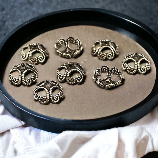 8mm Oxidized Brass Open Filigree Bead Caps ~ Victorian Style Antiqued Gold Bead Caps (VJS-R04) *