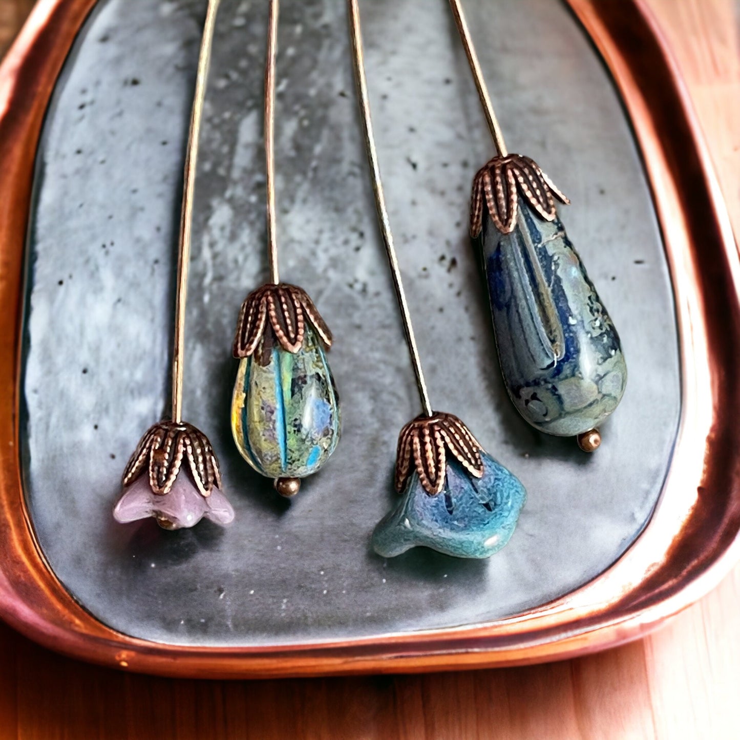 Antiqued Copper Bead Caps, 8mm Copper Cone Shaped, Petal Bead Caps (VJS-M53) * Qty. 8