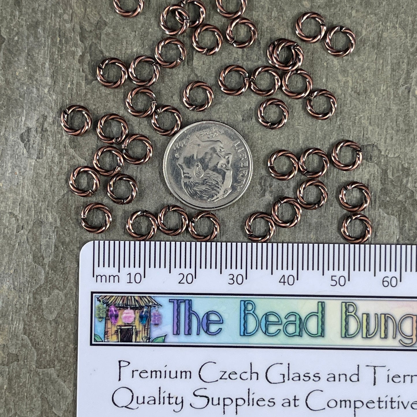 6mm Twisted Jump Rings, 16g Antiqued Copper Decorative Open Jump Rings (5044) * Qty. 100