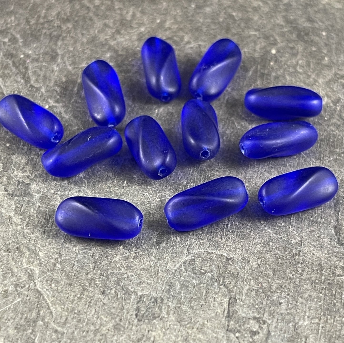 Czech Glass Beads - Cobalt Blue 14x6mm Twisted Oval Beads, Matte Finish Cobalt Blue Bead (SPI/RJ-1717) * Qty. 12