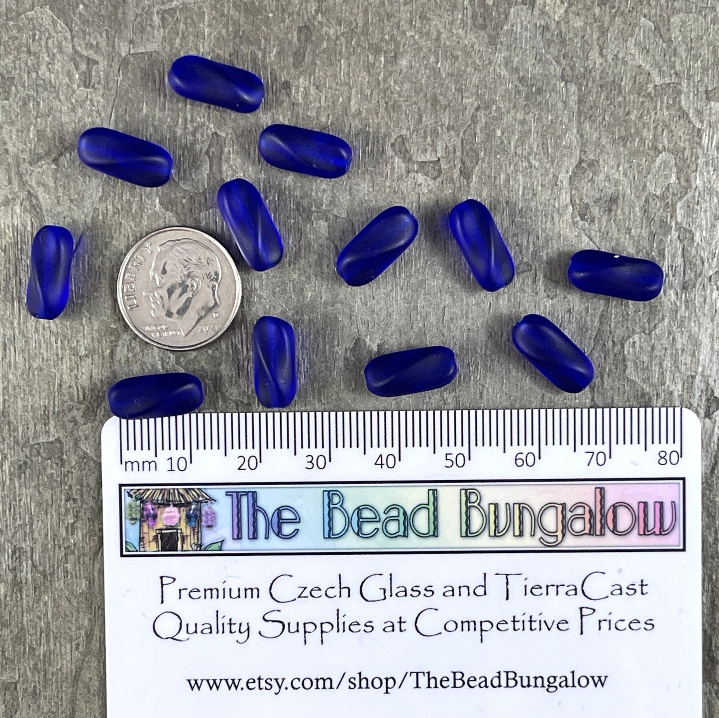 Czech Glass Beads - Cobalt Blue 14x6mm Twisted Oval Beads, Matte Finish Cobalt Blue Bead (SPI/RJ-1717) * Qty. 12
