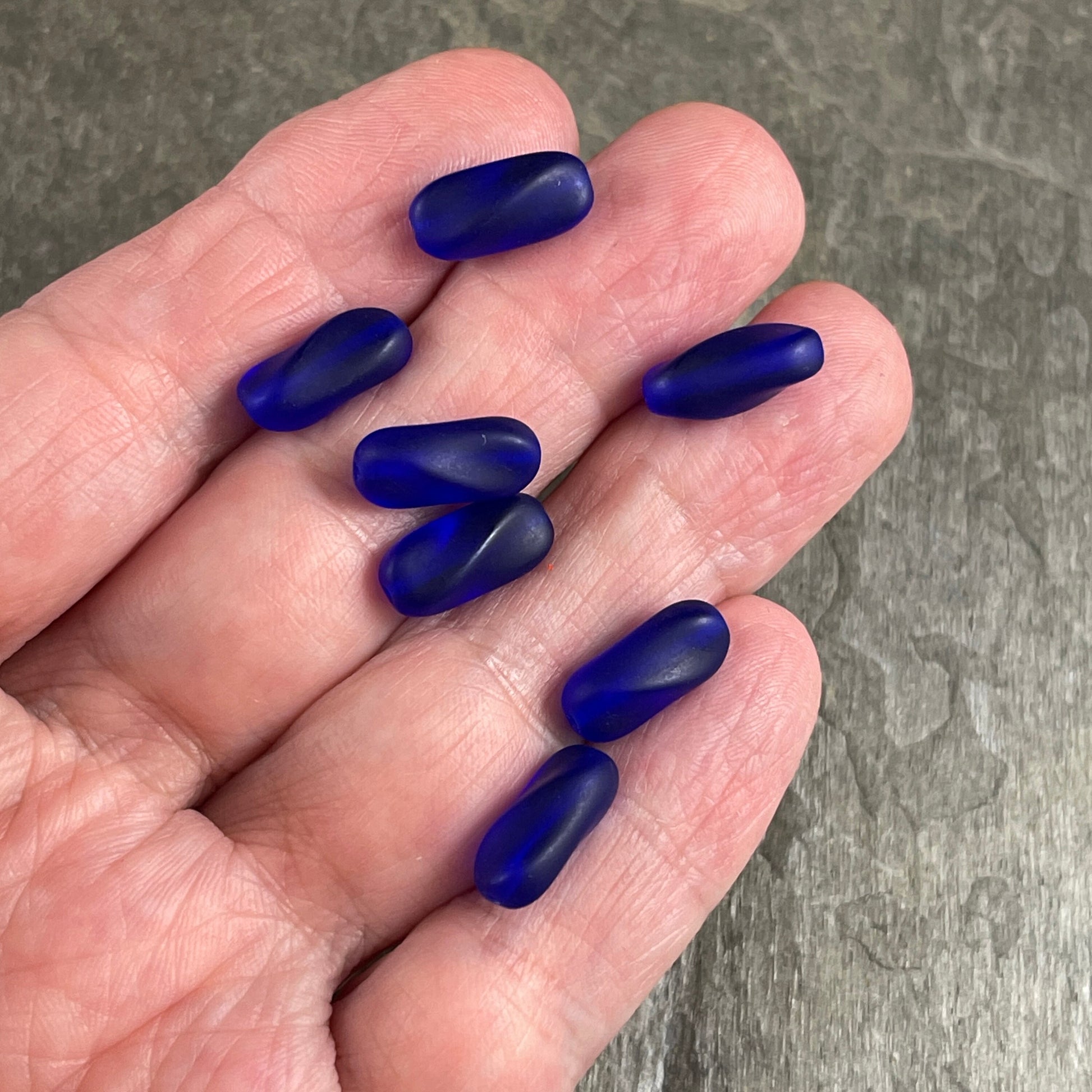 Czech Glass Beads - Cobalt Blue 14x6mm Twisted Oval Beads, Matte Finish Cobalt Blue Bead (SPI/RJ-1717) * Qty. 12
