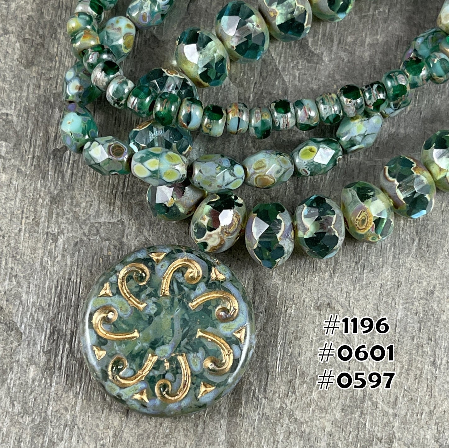 Czech Glass Beads - 23mm Sun Wheel Coin, Transparent Aqua Picasso with Gold Wash (C23/RJ-4779) *