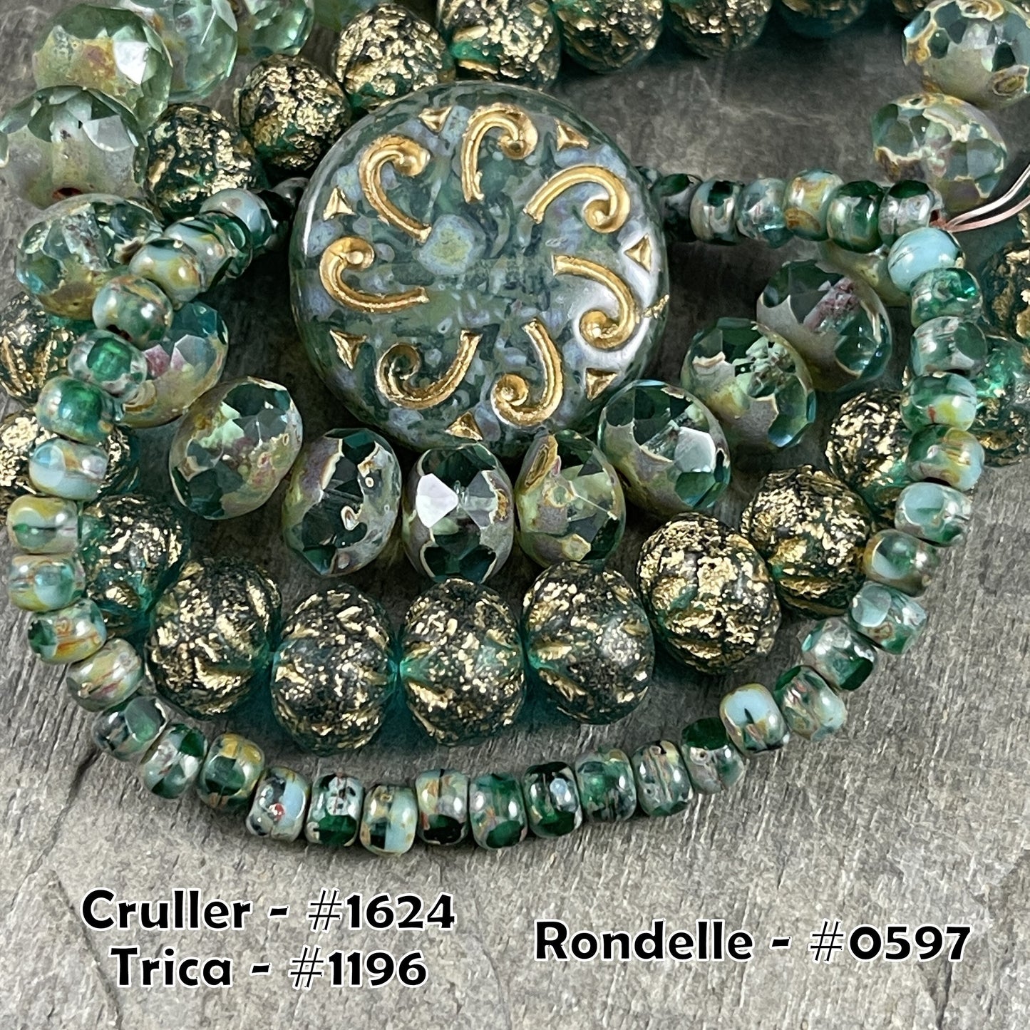 Czech Glass Beads - 23mm Sun Wheel Coin, Transparent Aqua Picasso with Gold Wash (C23/RJ-4779) *