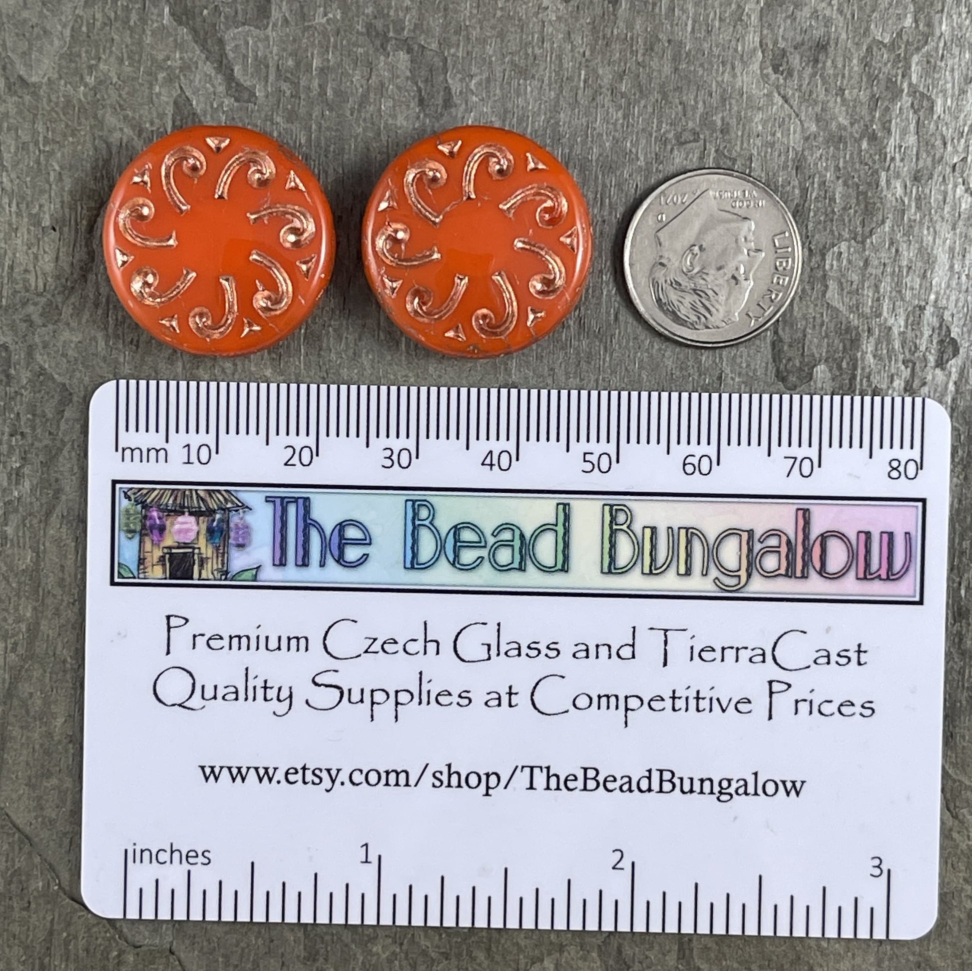Czech Glass Beads - Sun Coin, 23mm Glass Beads Orange Opaline with Gold Wash Focal Bead (C23/RJ-4782) *
