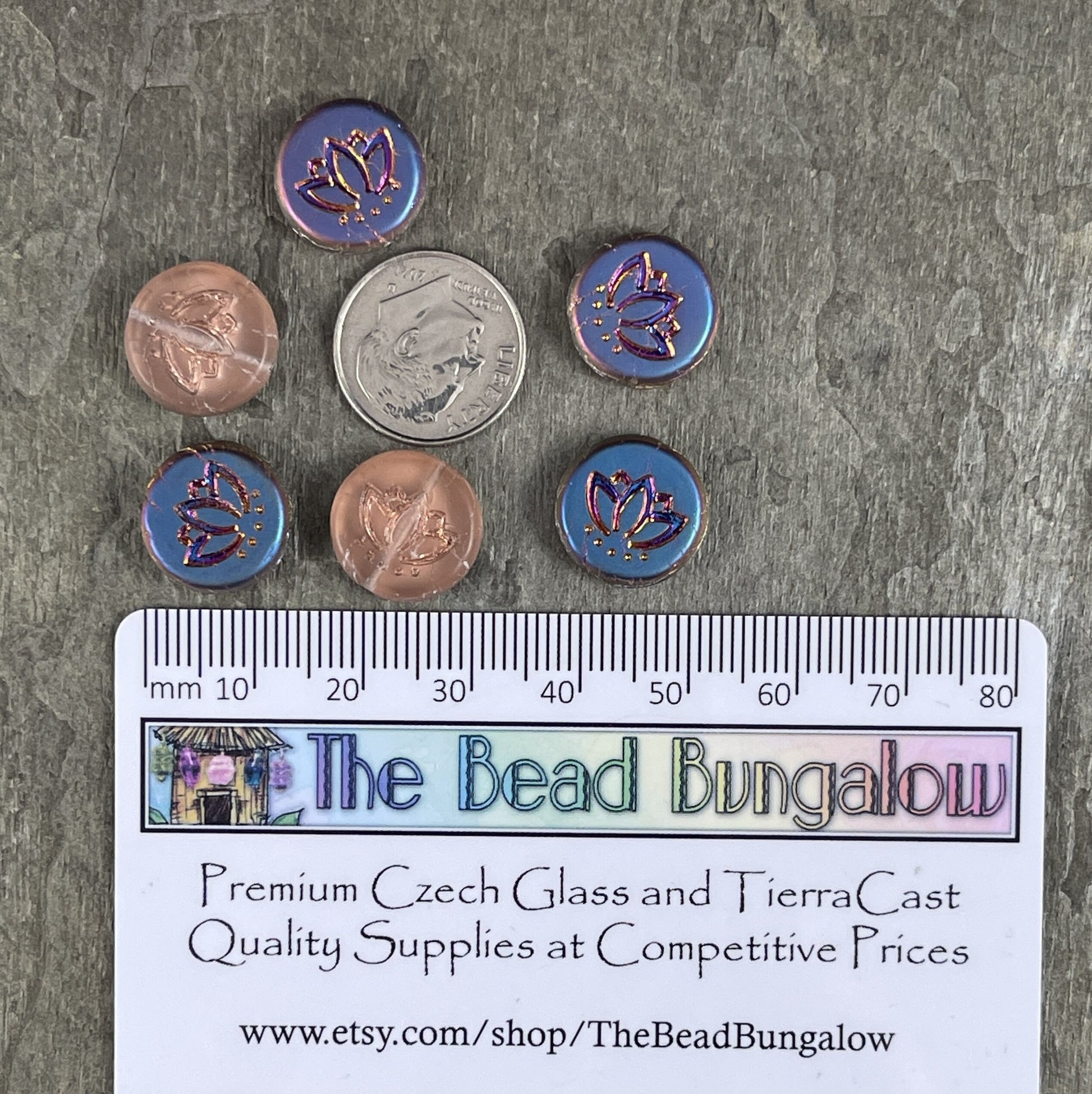 Czech Glass Beads - 14mm Lotus Coin Bead, Pink with Purple/Orange Iridescent Finish (RJ-4047) * Qty. 6