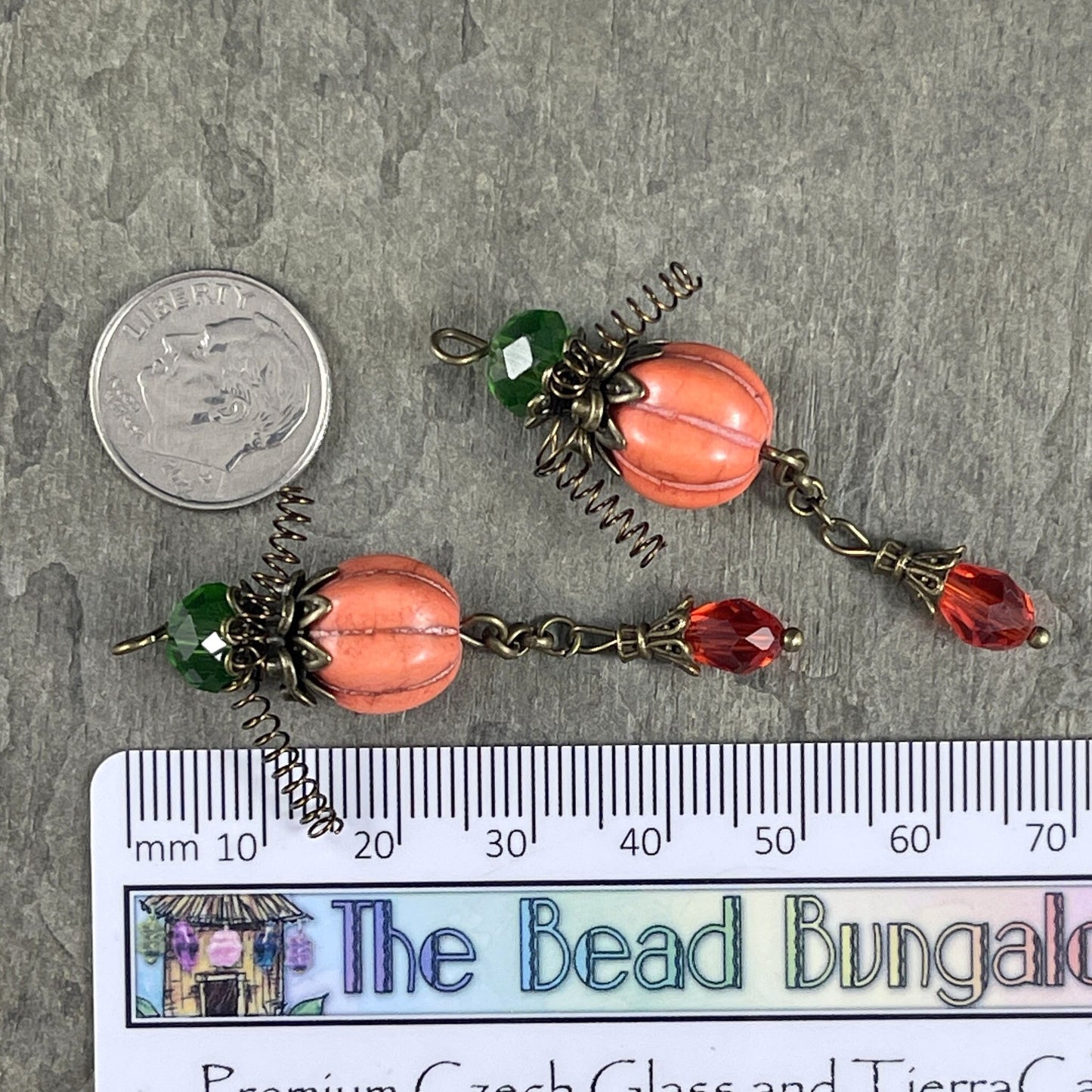 Pumpkin Earring Drops Just add Ear Wires -- 11mm Orange Howlite Melon Bead with Bead Caps and Coordinating Glass Beads - 1 Set