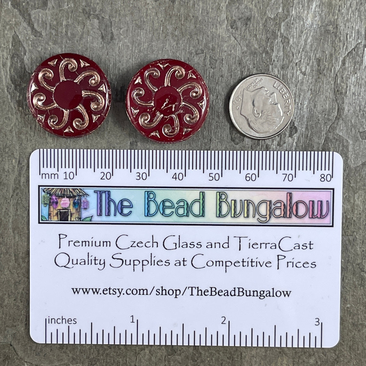 Czech Glass Beads - 23mm Sun Coin, Dark Red Opaline with Platinum Wash (C23/RJ-4784) *