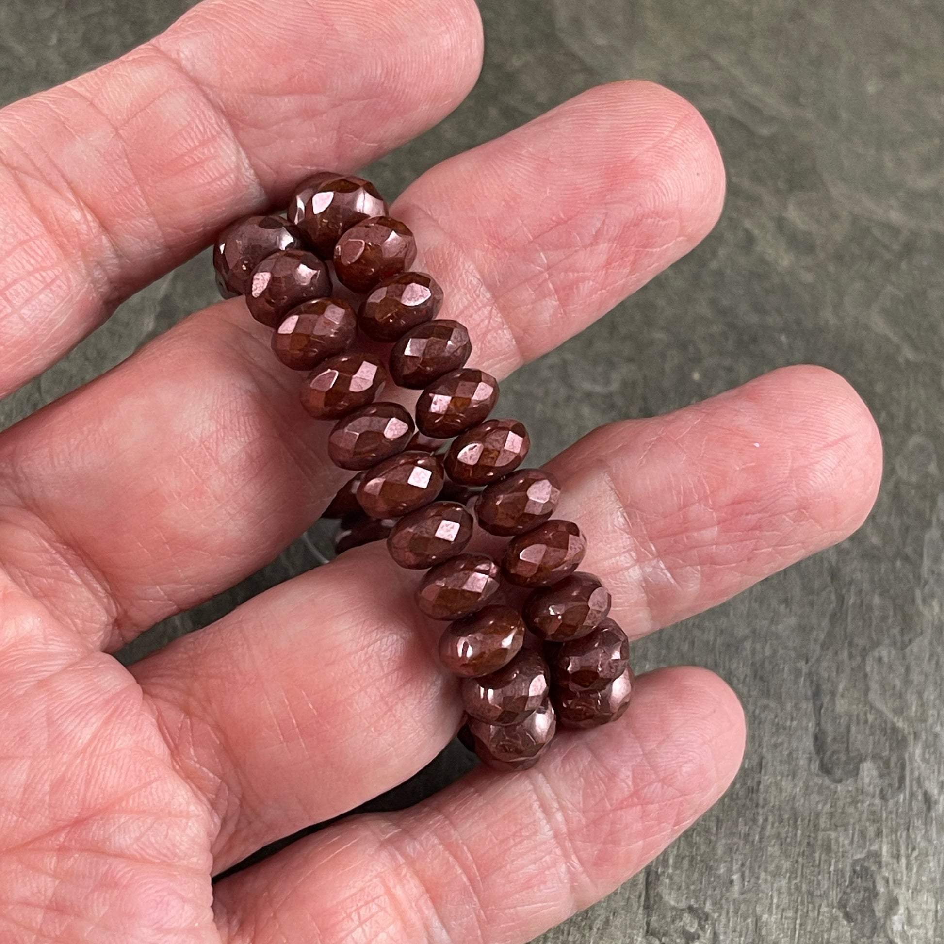 Chestnut Brown Rondelle ~ 7x5mm Rondelle ~ Czech Glass Beads - Opaque Reddish Bronze Luster Picasso (R7/RJ-2756) * Qty. 25