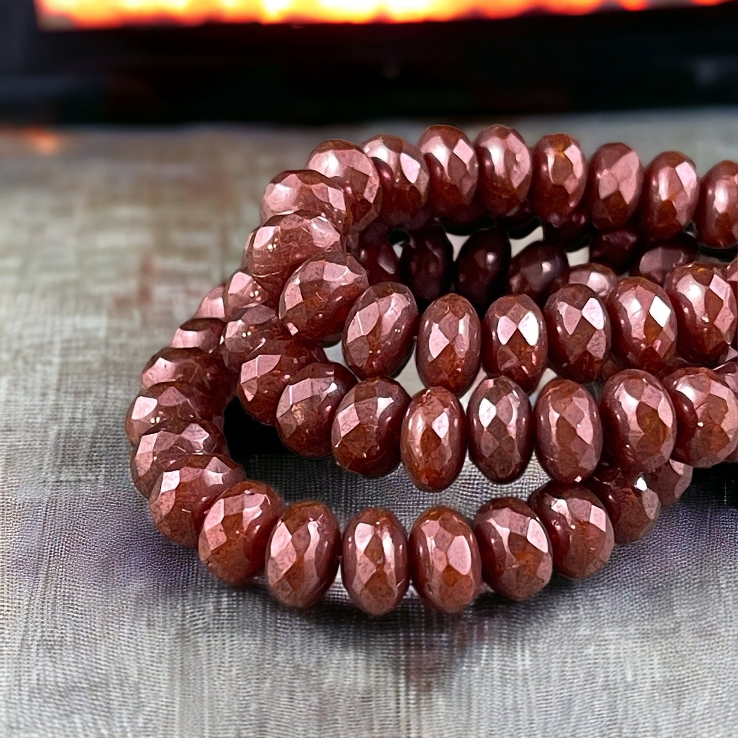 Czech Glass Beads - 7x5mm Chestnut Brown Rondelle - Opaque Reddish Bronze Luster Picasso (R7/RJ-2756) * Qty. 25